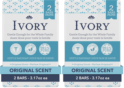Ivory Gentle Bath Bar Soap, Designed for Whole Family, 99.44% Pure Formula with Plant-Based Cleansers, Made Without Heavy Perfumes, Parabens or Phthalates, Original Scent, 4.0 oz (4 Count)