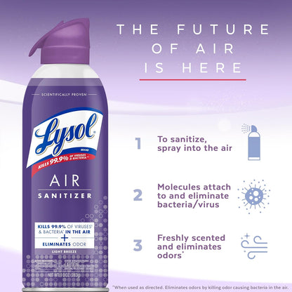Lysol Air Sanitizer Spray, For Air Sanitization and Odor Elimination, Light Breeze, 10 Fl. Oz