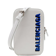 Load image into Gallery viewer, BALENCIAGA Logo Print Leather Strap Cash Phone Holder White - Front
