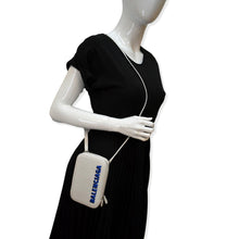 Load image into Gallery viewer, BALENCIAGA Logo Print Leather Strap Cash Phone Holder White - Model
