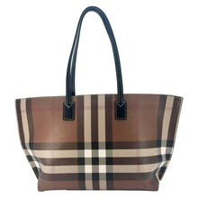 Load image into Gallery viewer, BURBERRY Check E-Canvas Brown Tote Bag back side look
