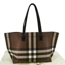 Load image into Gallery viewer, BURBERRY Check E-Canvas Brown Tote Bag front side look

