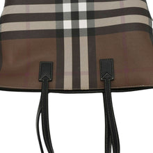 Load image into Gallery viewer, BURBERRY Check E-Canvas Brown Tote Bag upper side look

