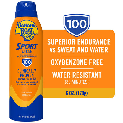 Banana Boat Sport Ultra SPF 100 Sunscreen Spray, Clear Spray Sunscreen, Adult Sunblock, 6 oz
