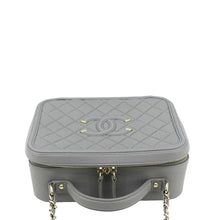 Load image into Gallery viewer, CHANEL Vanity Case Filigree CC  Large Caviar Quilted Shoulder Bag Grey upper look
