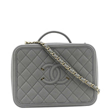 Load image into Gallery viewer, CHANEL Vanity Case Filigree CC  Large Caviar Quilted Shoulder Bag Grey front look
