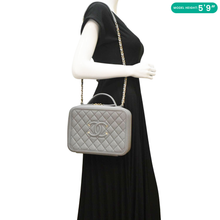 Load image into Gallery viewer, CHANEL Vanity Case Filigree CC  Large Caviar Quilted Shoulder Bag Grey dummy look
