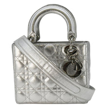 Load image into Gallery viewer, CHRISTIAN DIOR Lady Dior Leather Shoulder Bag Metallic Silver  front look
