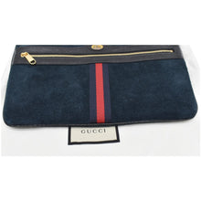 Load image into Gallery viewer, GUCCI Ophidia GG Suede Leather Pouch Clutch Bag Navy Blue 517551
