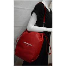 Load image into Gallery viewer, YVES SAINT LAURENT Teddy Lambskin Leather Bucket Shoulder Bag Red
