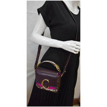 Load image into Gallery viewer, CHLOE Mini C Flap Double Carry Embossed Leather Crossbody Bag Raisin
