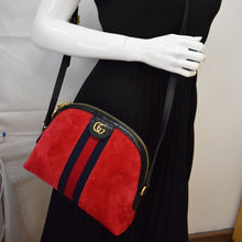 Load image into Gallery viewer, GUCCI Ophidia GG Small Suede Shoulder Bag Red 499621
