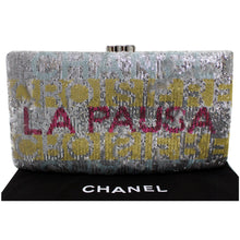 Load image into Gallery viewer, Chanel La Pausa Embroidered Satin Sequin Clutch Bag Silver | DDH
