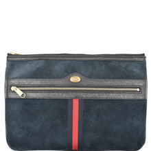 Load image into Gallery viewer, GUCCI Ophidia GG Suede Leather Pouch Clutch Bag Navy Blue 517551
