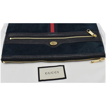 Load image into Gallery viewer, GUCCI Ophidia GG Suede Leather Pouch Clutch Bag Navy Blue 517551
