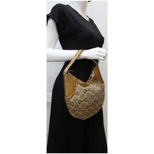 Load image into Gallery viewer, GUCCI Horsebit Print Canvas Hobo Bag Bronze 154371
