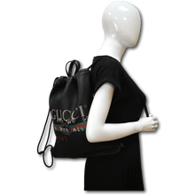 Load image into Gallery viewer, GUCCI Drawstring Print Leather Backpack Bag Black 494053
