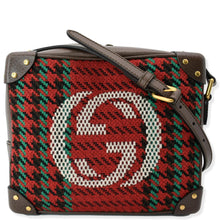 Load image into Gallery viewer, GUCCI Houndstooth Stripe Interlocking G Trunk Shoulder Bag Red 626363
