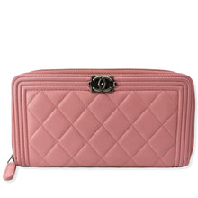 Load image into Gallery viewer, CHANEL Small Boy Lambskin Zip Around Long Wallet Pink
