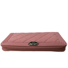 Load image into Gallery viewer, CHANEL Small Boy Lambskin Zip Around Long Wallet Pink
