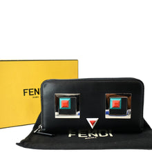 Load image into Gallery viewer, FENDI Century Hypnoteyes Continental Vitello Leather Zip Around Wallet Black
