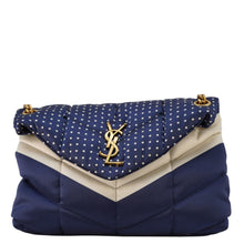 Load image into Gallery viewer, YVES SAINT LAURENT Loulou Puffer Polka Dots Canvas Crossbody Bag Blue
