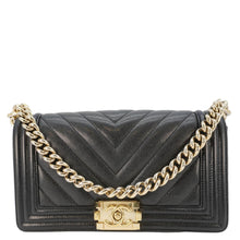 Load image into Gallery viewer, CHANEL Boy Flap Chevron Leather Shoulder Bag Black
