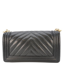 Load image into Gallery viewer, CHANEL Boy Flap Chevron Leather Shoulder Bag Black
