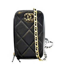 Load image into Gallery viewer, CHANEL 19 Zip Quilted Leather Phone Case Black
