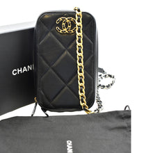 Load image into Gallery viewer, CHANEL 19 Zip Quilted Leather Phone Case Black
