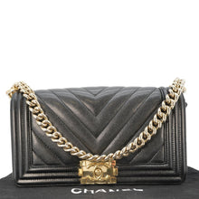 Load image into Gallery viewer, CHANEL Boy Flap Chevron Leather Shoulder Bag Black
