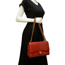 Load image into Gallery viewer, CHANEL Chevron Jumbo Rectangular Flap Quilted Leather Shoulder Bag Red (Repainted)
