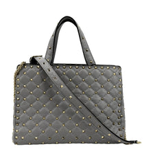 Load image into Gallery viewer, VALENTINO Rockstud Spike Quilted Leather Tote Crossbody Bag Grey
