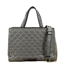 Load image into Gallery viewer, VALENTINO Rockstud Spike Quilted Leather Tote Crossbody Bag Grey
