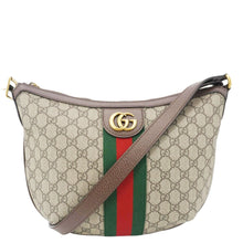 Load image into Gallery viewer, GUCCI Ophidia Web Half Moon GG Supreme Canvas Hobo Bag Beige 598125
