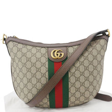 Load image into Gallery viewer, GUCCI Ophidia Web Half Moon GG Supreme Canvas Hobo Bag Beige 598125
