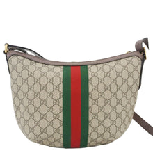 Load image into Gallery viewer, GUCCI Ophidia Web Half Moon GG Supreme Canvas Hobo Bag Beige 598125
