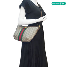 Load image into Gallery viewer, GUCCI Ophidia Web Half Moon GG Supreme Canvas Hobo Bag Beige 598125
