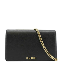 Load image into Gallery viewer, GUCCI Script Leather Chain Wallet Bag Black  front look
