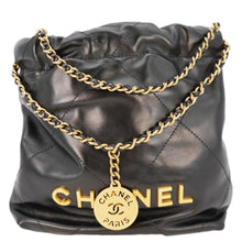 Load image into Gallery viewer, CHANEL Pearl 22 Shiny Crumpled Leather Crossbody Bag Black
