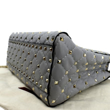 Load image into Gallery viewer, VALENTINO Rockstud Spike Quilted Leather Tote Crossbody Bag Grey
