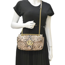 Load image into Gallery viewer, GUCCI GG Marmont Snake Print Leather Crossbody Bag Brown 443497
