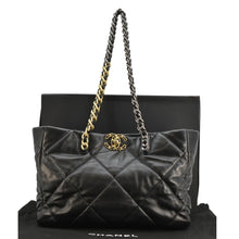 Load image into Gallery viewer, CHANEL 19 East West Quilted Leather Shopping Tote Bag Black
