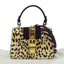 Load image into Gallery viewer, GUCCI Leopard Print Sylvie Mini Calf Hair Top Handle Shoulder Bag Beige 470270
