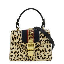 Load image into Gallery viewer, GUCCI Leopard Print Sylvie Mini Calf Hair Top Handle Shoulder Bag Beige 470270
