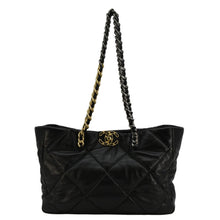 Load image into Gallery viewer, CHANEL 19 East West Quilted Leather Shopping Tote Bag Black
