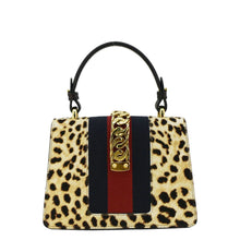 Load image into Gallery viewer, GUCCI Leopard Print Sylvie Mini Calf Hair Top Handle Shoulder Bag Beige 470270
