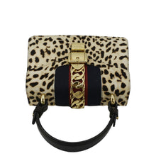 Load image into Gallery viewer, GUCCI Leopard Print Sylvie Mini Calf Hair Top Handle Shoulder Bag Beige 470270
