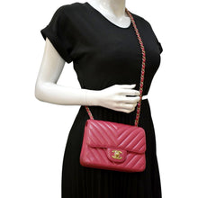 Load image into Gallery viewer, CHANEL Mini Flap Quilted Chevron Leather Crossbody Bag Red
