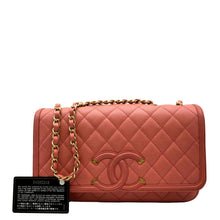 Load image into Gallery viewer, CHANEL CC Filigree Medium Flap Caviar Leather Crossbody Bag Pink
